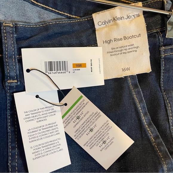 NWT Calvin Klein Repreve High Waist Boot Cut blue jeans plus size 16W - Picture 4 of 10